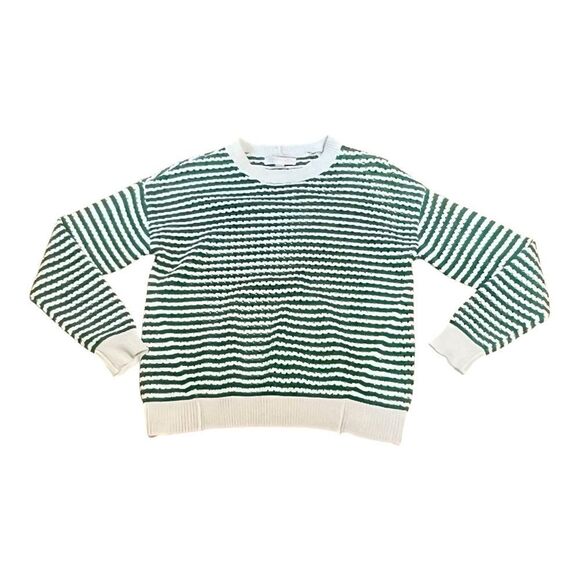 Spiritual Gangster Green and White Crewneck Sweater with Stripes - Picture 1 of 8